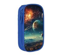 CADREWY Galaxy Moon Space Print Stylish Pen Pouch Office Travel Supplies Multi-Function Organizer 2 Zipper Pockets, Blue, One Size, Sport
