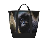 CADREWY Gibbon Monkey Print Tote Bag Large Capacity Insulated For Grocery Lunch Picnic Beach Daily Use Commutes