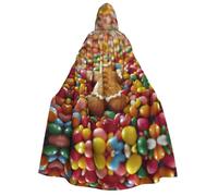 CADREWY Gingerbread Man Candy Print Hooded Cloak For Adults Cosplay Costume Accessory Robe Carnival Masquerade Festival