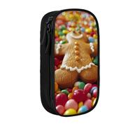 CADREWY Gingerbread Man Candy Print Stylish Pen Pouch Office Travel Supplies Multi-Function Organizer 2 Zipper Pockets