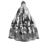 CADREWY Gothic Fairy Tale Castle04 Print Hooded Cloak For Adults Cosplay Costume Accessory Robe Carnival Masquerade Festival