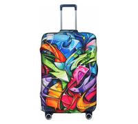 CADREWY Graffiti Drawing Print Decorative Washable Luggage Cover Personalized Anti Scratch Suitcase Protector, White, Large