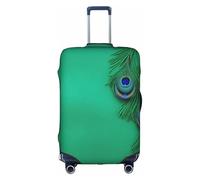 CADREWY Green Peacock Feather Print Decorative Washable Luggage Cover Personalized Anti Scratch Suitcase Protector, White, M