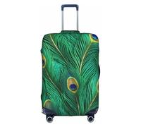 CADREWY Green Peacock Feather Print Decorative Washable Luggage Cover Personalized Anti Scratch Suitcase Protector, White, X-Large