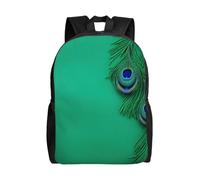 CADREWY Green Peacock Feather Print Stylish Waterproof Backpack Unisex Travel Work Outdoor Adventures Daily Essentials