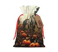 CADREWY Halloween Pumpkin Graveyard Printing Festive Christmas Drawstring Gift Bags For Xmas Wedding And Party Present Sack