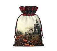 CADREWY Halloween Pumpkin Graveyard Printing Xmas Drawstring Gift Bag For Christmas Anniversaries Birthday And Party Wrapping