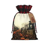 CADREWY Halloween Pumpkin Graveyard Printing Xmas Drawstring Gift Bag For Christmas Anniversaries Birthday And Party Wrapping