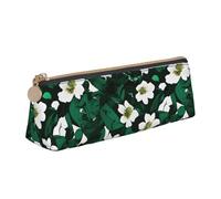 CADREWY Hunter Large Capacity Green Floral Petals Slim Pencil Case 8.3 x 2.2 x 2.4 Inch Triangle Zipper