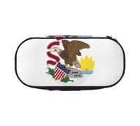 CADREWY Illinois State Flag Print Pencil Case Pens Pouch Zipper Everyday Use Accommodate All Essential Stationery