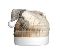 CADREWY Japanese Crane & Pine Print Christmas Hat Adults Party Trimmed Xmas Cap Holiday Headwear New Year Celebrations