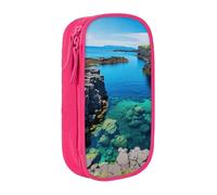CADREWY Jeju Island Korea Print Stylish Pen Pouch Office Travel Supplies Multi-Function Organizer 2 Zipper Pockets, Pink, One Size, Sport