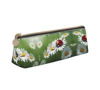 CADREWY - Ladybug on Daisy Pencil Case Large Size 8.3 x 2.2 x 2.4 inches, Triangle with Zipper
