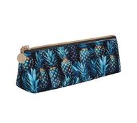 CADREWY Large Capacity Blue Pineapple Print Slim Pencil Case 8.3 x 2.2 x 2.4 inches, Triangle with Zipper