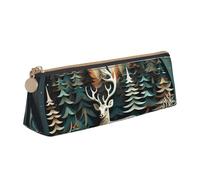 CADREWY Large Capacity Christmas Deer Print Slim Pencil Case, 8.3 x 2.2 x 2.4 inches, Triangle with Zipper