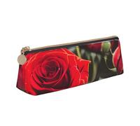 CADREWY - Large capacity red rose and wine print slim pencil case, 8.3 x 2.2 x 2.4 inches, triangle with zipper