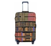 CADREWY library bookshelf Print Travel Suitcase Cover Luggage Protector with Elastic Anti Scratch for Carry On, Black, Small