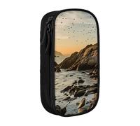 CADREWY Lighthouse And Gull Print Stylish Pen Pouch Office Travel Supplies Multi-Function Organizer 2 Zipper Pockets