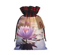 CADREWY Lotus Flower Purple Printing Xmas Drawstring Gift Bag For Christmas Anniversaries Birthday And Party Wrapping