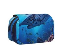 CADREWY Manta Ray And Fish Print Functional Pencil Case Smooth Zipper Travel Office Supplies Comfortable Daily Use