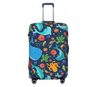 CADREWY - Ocean Whale Octopus Printed Luggage Protector Cover with Elastic Anti-Scratch Carry On, Black/White, M