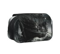 CADREWY Old Pirate Ship In The Sea Print Functional Pencil Case Smooth Zipper Travel Office Supplies Comfortable Daily Use