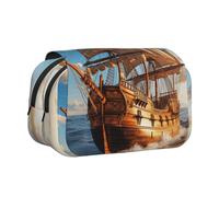 CADREWY Old Sailing Ship Print Functional Pencil Case Smooth Zipper Travel Office Supplies Comfortable Daily Use