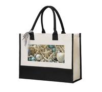 CADREWY Pearls Starfish Seashell Theme Print Canvas Present Shopping Bag for Women Eco-Friendly Gift for Birthday Motherâ€™s Day
