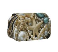 CADREWY Pearls Starfish Seashell Theme Print Functional Pencil Case Smooth Zipper Travel Office Supplies Comfortable Daily Use