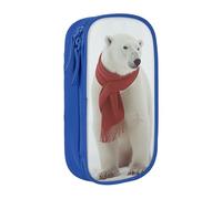 CADREWY Polar Bear Red Print Stylish Pen Pouch Office Travel Supplies Multi-Function Organizer 2 Zipper Pockets, Blue, One Size, Sport