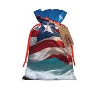 CADREWY Puerto Rico Flag Printing Festive Christmas Drawstring Gift Bags For Xmas Wedding And Party Present Sack