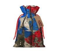 CADREWY Puerto Rico Wallpaper Flag Printing Festive Christmas Drawstring Gift Bags For Xmas Wedding And Party Present Sack
