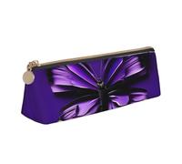 CADREWY - Purple Butterfly Design Slim Pencil Case, Large Capacity, 8.3 x 2.2 x 2.4 inches, Triangle with Zipper