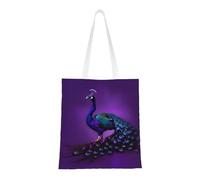 CADREWY Purple Peacock pattern Print Large Capacity Bag Lightweight Reusable Shopping Bags Foldable Stylish Work Travel