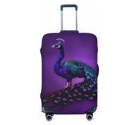 CADREWY Purple Peacock pattern Print Travel Suitcase Cover Luggage Protector with Elastic Anti Scratch for Carry On, Black, X-Large