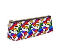 CADREWY Rainbow Color Gay Pride Hearts Slim Pencil Case, Large Capacity, 8.3 x 2.2 x 2.4 inches, Triangle with Zipper