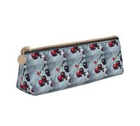 CADREWY Red Cherry Print Slim Pencil Case Large Capacity, 8.3 x 2.2 x 2.4 inches, Triangle with Zipper