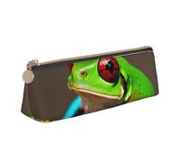 CADREWY Red Eyes Tree Frogs Print Slim Pencil Case Large Capacity 8.3 x 2.2 x 2.4In Triangle Zippered Pen Holder