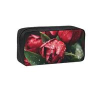 CADREWY Red Tulip Print Unisex Simple Large-Capacity Pen Case Stationery Organizer Pouch Office Travel