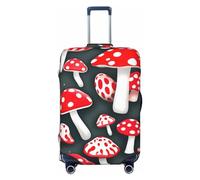 CADREWY Red White Mushroom Print Travel Suitcase Cover Luggage Protector with Elastic Anti Scratch for Carry On, Black, L