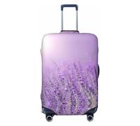 CADREWY Romantic Purple Lavender Print Travel Suitcase Cover Luggage Protector with Elastic Anti Scratch for Carry On, Black, X-Large