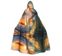 CADREWY Seaside Grand Waves Tidal Print Hooded Cloak For Adults Cosplay Costume Accessory Robe Carnival Masquerade Festival
