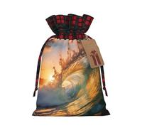 CADREWY Seaside Grand Waves Tidal Printing Xmas Drawstring Gift Bag For Christmas Anniversaries Birthday And Party Wrapping