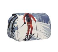 CADREWY Skiing Theme01 Print Functional Pencil Case Smooth Zipper Travel Office Supplies Comfortable Daily Use