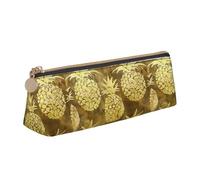 CADREWY - Slim pencil case with gold pineapple background design, large capacity, 8.3 x 2.2 x 2.4 inches, triangle with zipper