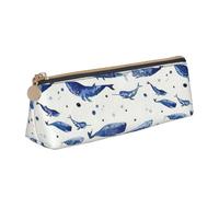 CADREWY - Small Blue Whale Swimming Pencil Case, Large Capacity, 8.3" x 2.2" x 2.4", Triangle with Zipper