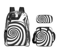 CADREWY Spiral Optical Illusion Gif Print Transparent Backpack Set For Women 3-Piece Clear Pen Bag For Hiking Office Commute