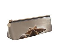 CADREWY Starfish Seashell Sandy Beach Print Slim Pencil Case Large Capacity 8.3 x 2.2 x 2.4In Triangle Zippered Pen Holder