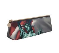 CADREWY Statue of Liberty Flag Print Slim Pencil Case Large Capacity 8.3 x 2.2 x 2.4In Triangle Zippered Pen Holder