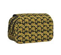 CADREWY Sunflower Bees Print Functional Pencil Case Smooth Zipper Travel Office Supplies Comfortable Daily Use